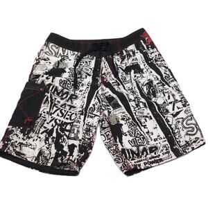 Rusty Board Shorts Mens 32 Black White Graffiti 21 in Outseam Surf Utility Tool